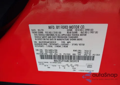 2019 Ford Ecosport S из США, поврежденный, VIN MAJ3S2FE6KC305919